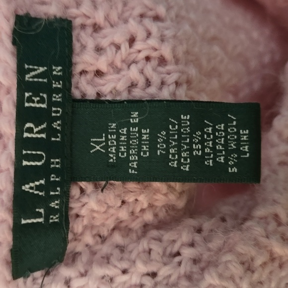 LAUREN RALPH LAUREN Pink Mock Neck Cable Knit Pattern Sweater Sz XL cottagecore - Picture 12 of 12